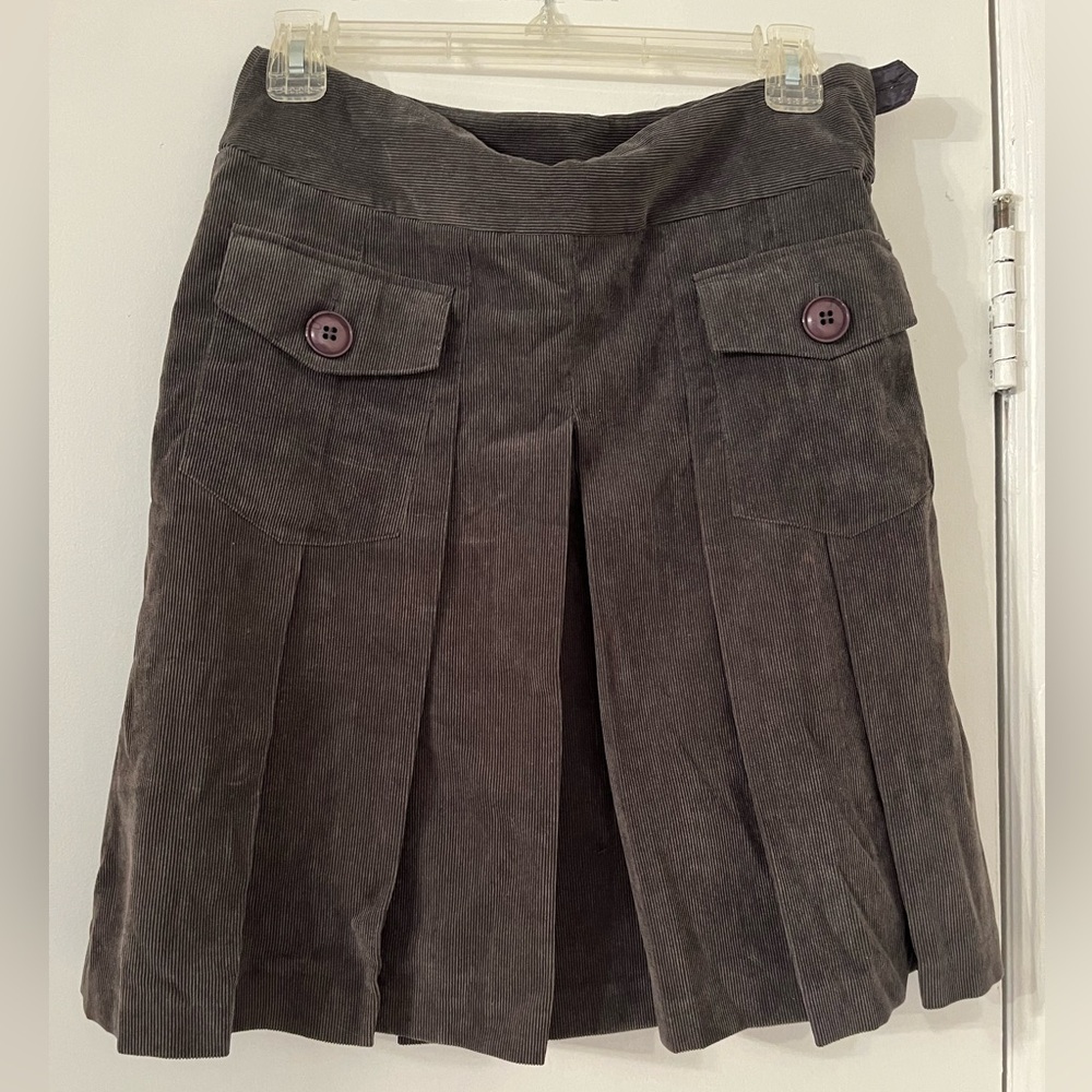 Chelsea & Theodore Gray Corduroy Pleated Mini Skirt with Pockets